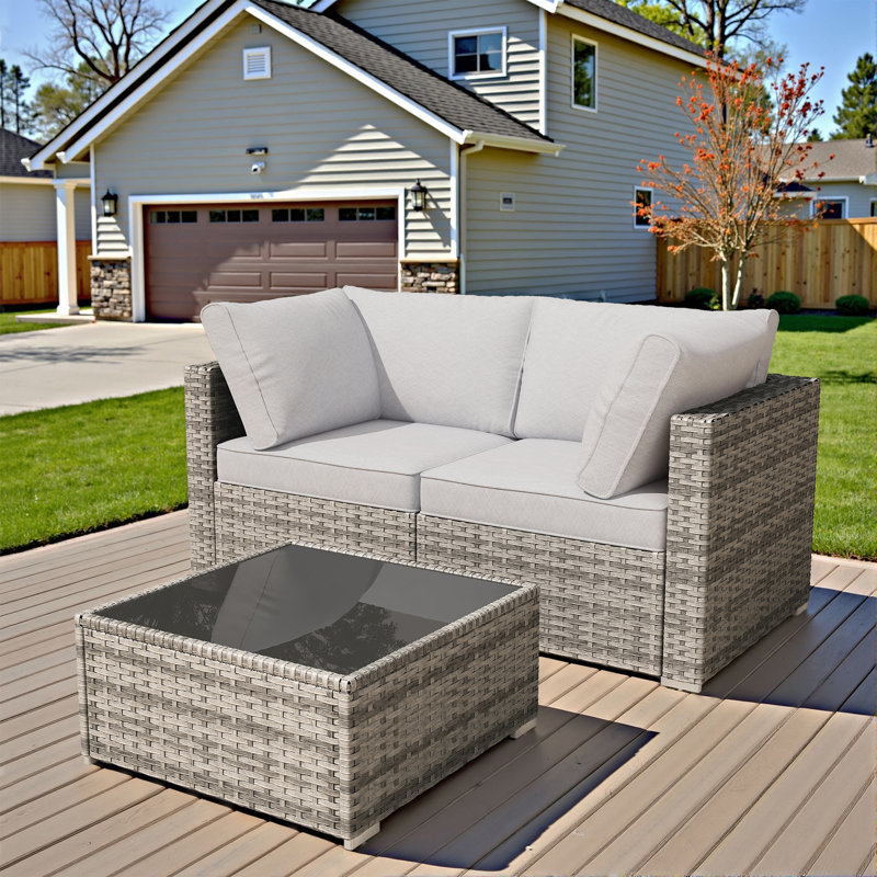 3-person Outdoor Sectional With Cushions,all-weather Wicker Patio Set, Light Gray