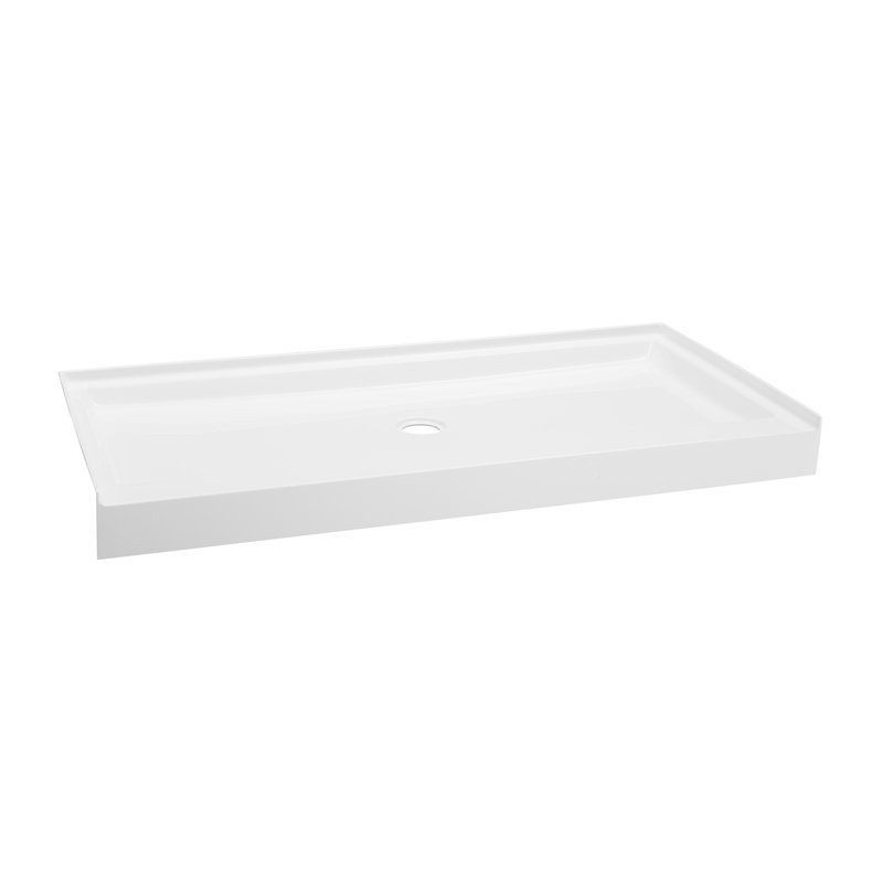 Voltaire 60 po x 30 po à simple seuil, drain central, base de douche, Blanc brillant