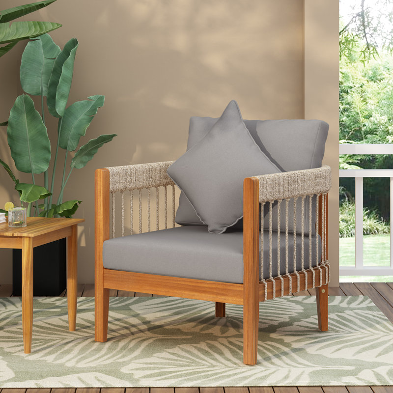 Fauteuil club d'extérieur en bois d'acacia, Gris naturel, Gris