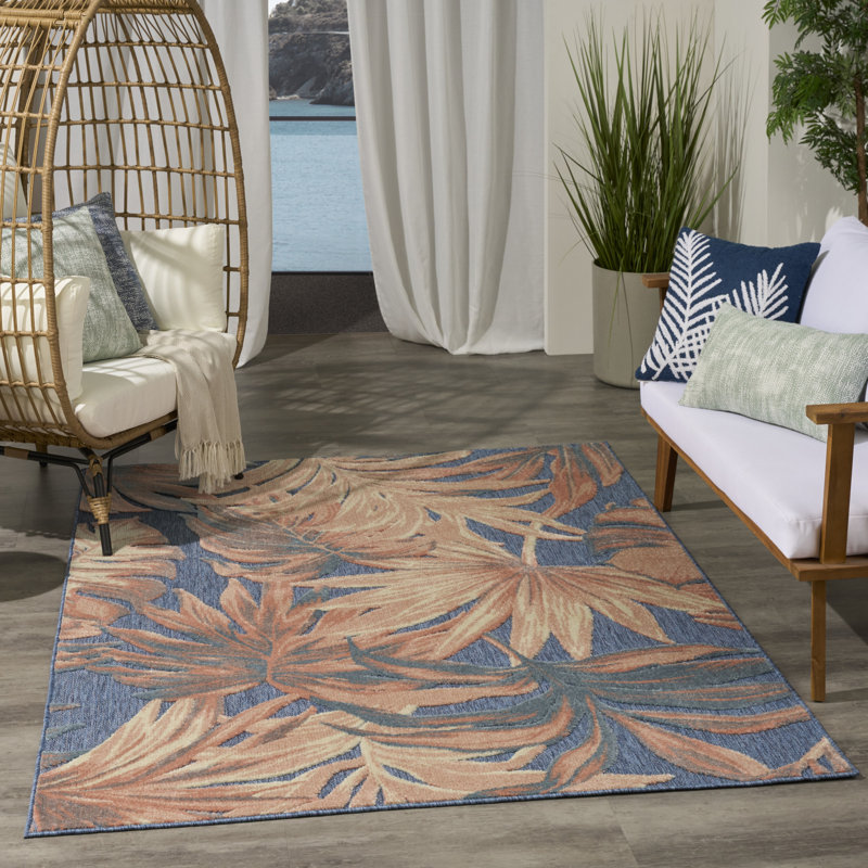 Clemencio Blue Rose Modern Rug, Rectangle 5'3" x 7'5"