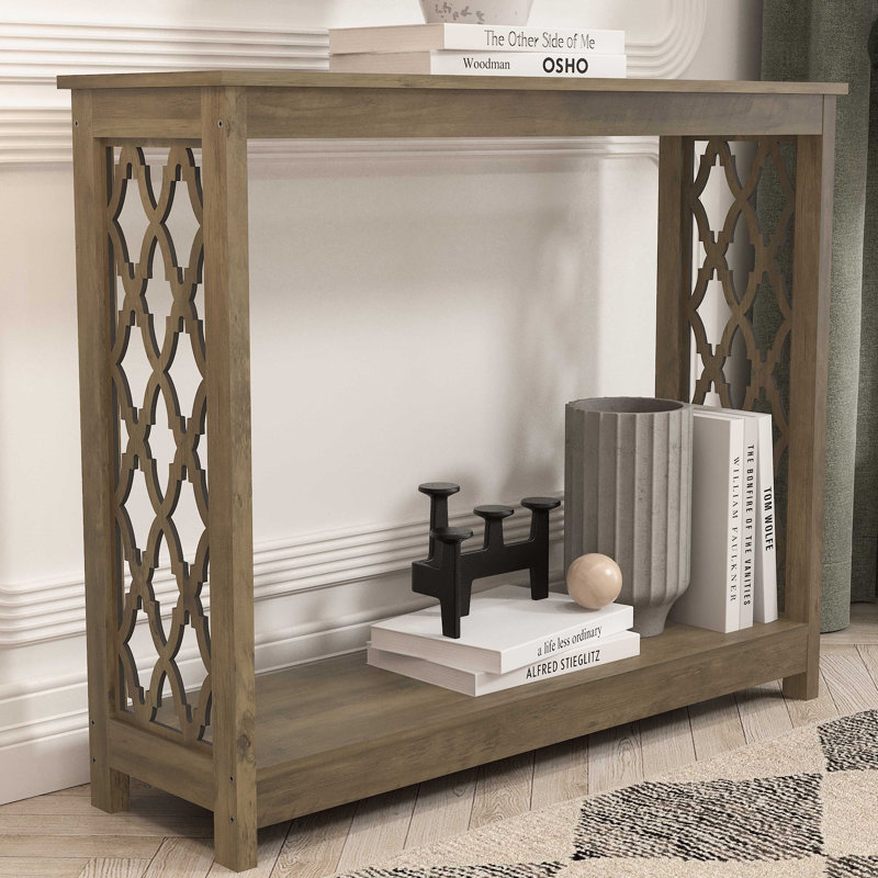 Chessani Transitional Console Table with shelf, Knotty Oak