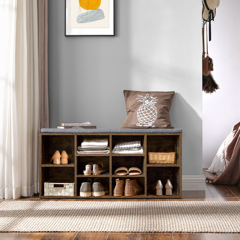 10 Pair Stackable Shoe Storage Bench, Brown