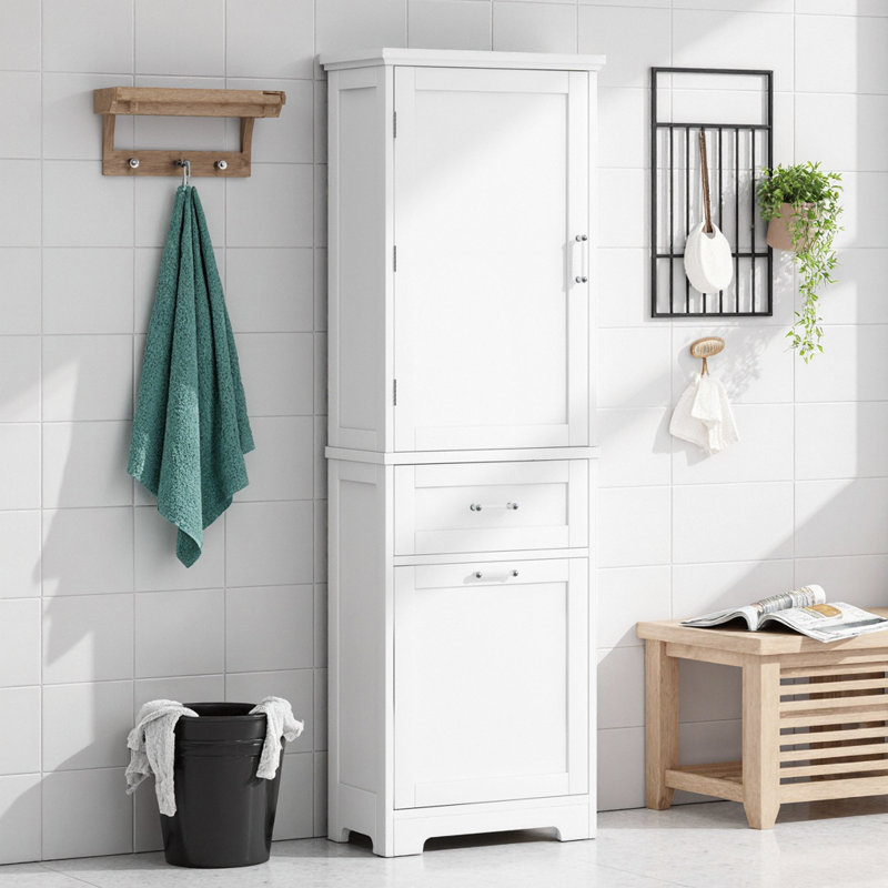 Luxury Tall Bathroom Storage Cabinet, 68.4" Slim Organizer with 2 Different Size Drawers & Adjustable Shelf,  Freestanding Storage Tower