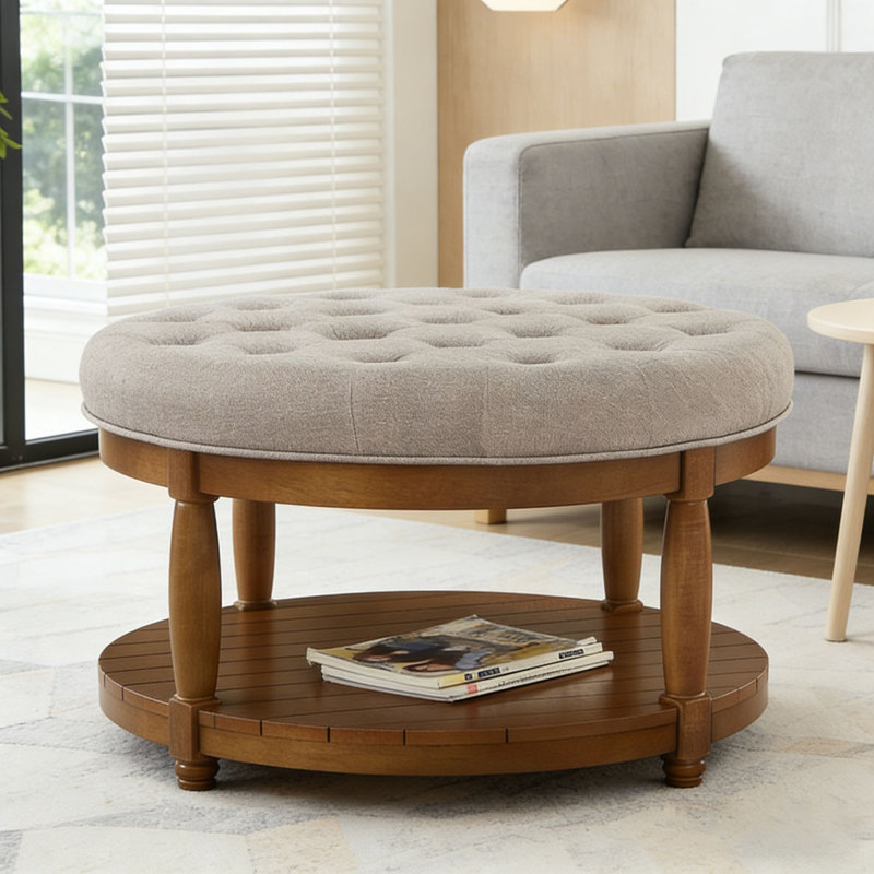Table basse rembourrée rembourrée en lin, Lin 1, Rond