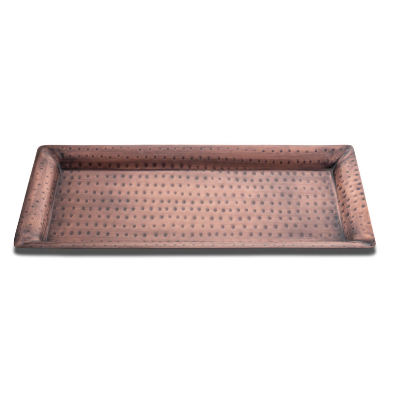 Hand Hammered Metal Decorative Vanity Serving Platter Tray, Antique Copper, 16" W x 8" D x 1.75" H, Antique Copper
