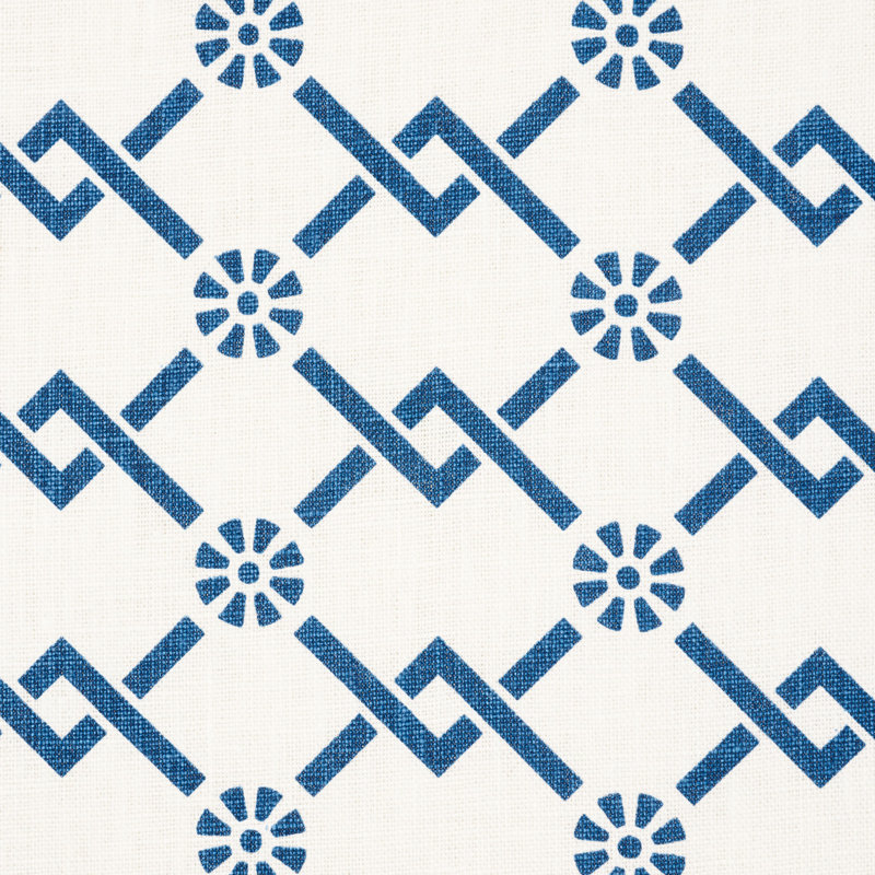 Schumacher x Timothy Corrigan Fretwork Flower Fabric, Pacific