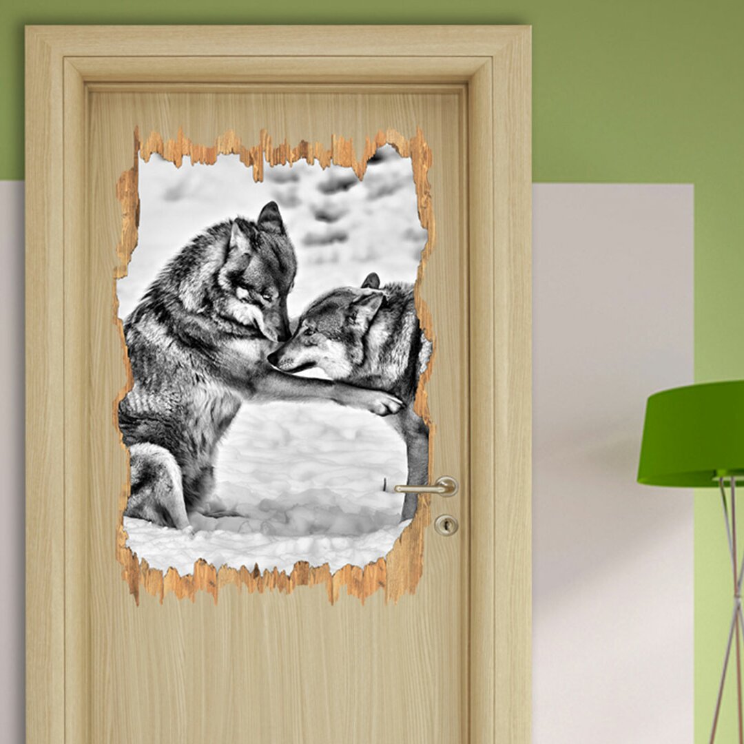 Wandtattoo Spielendes Wolfsrudel in Monochrom