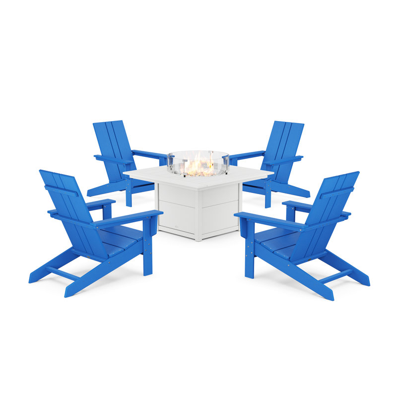 POLYWOOD x ALLModern Outdoor Adirondack Chair With Table, Pacific Blue/White