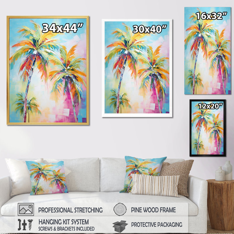 Kuerten Popart Palm Trees III - Palmiers et palmiers, reproduction d'art encadrée, H 32 po x l 24 po, Toile tendue, No Frame