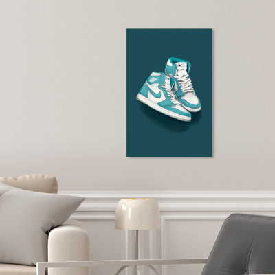 «Fashion and Glam Aqua Sneaker Love Shoes», impression sur toile