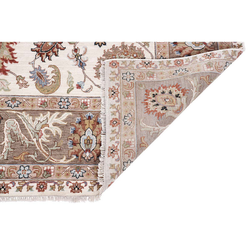 Tapis rectangulaire en laine tissé à la main ivoire / gris clair, Rectangle 9 pi x 12 pi