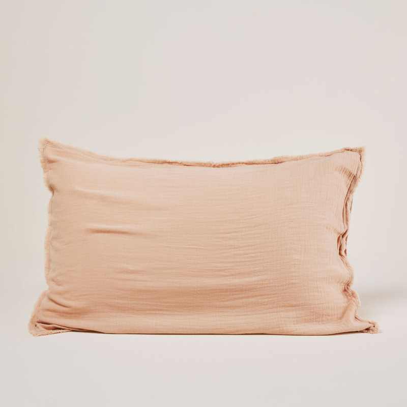 Lou 100% Cotton Button Pillow Protector, Queen, Powder Pink