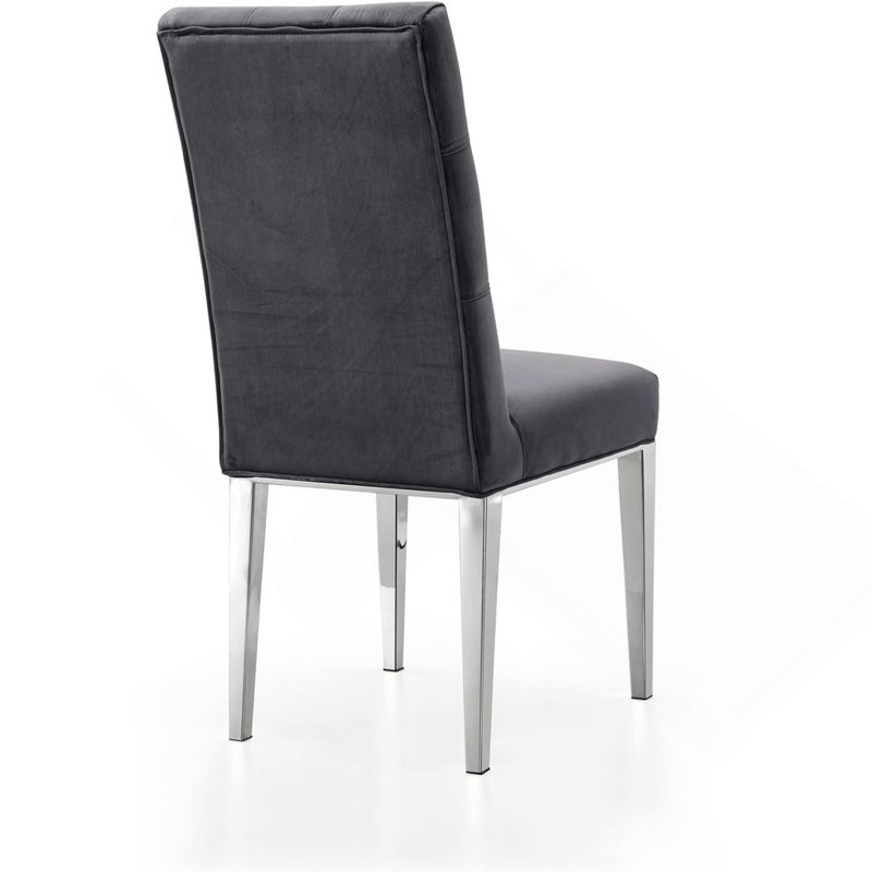 Ensemble de 2 chaises de salle à manger rembourrées Modern Velvet, Gris, Argent argent