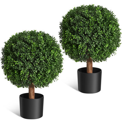 Ensemble d'arbres topiaires artificiels de 2 à 24 arbustes de fausse verdure avec pots - 2 plantes décoratives résistantes aux rayons UV, réalistes et nécessitant peu d'entretien pour l'intérieur, l'extérieur, le porche, le jardin et l'entrée - 2 pièces