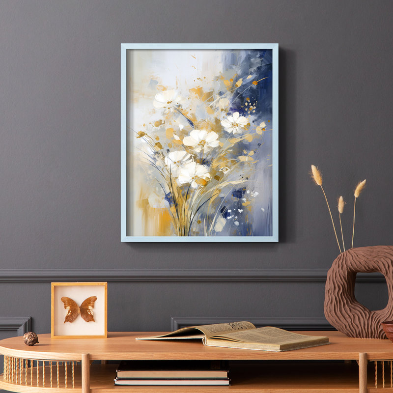 Série FLORAL CCLxxix - reproduction encadrée de qualité supérieure - prête à être accrochée - aucun clou requis, Bleu