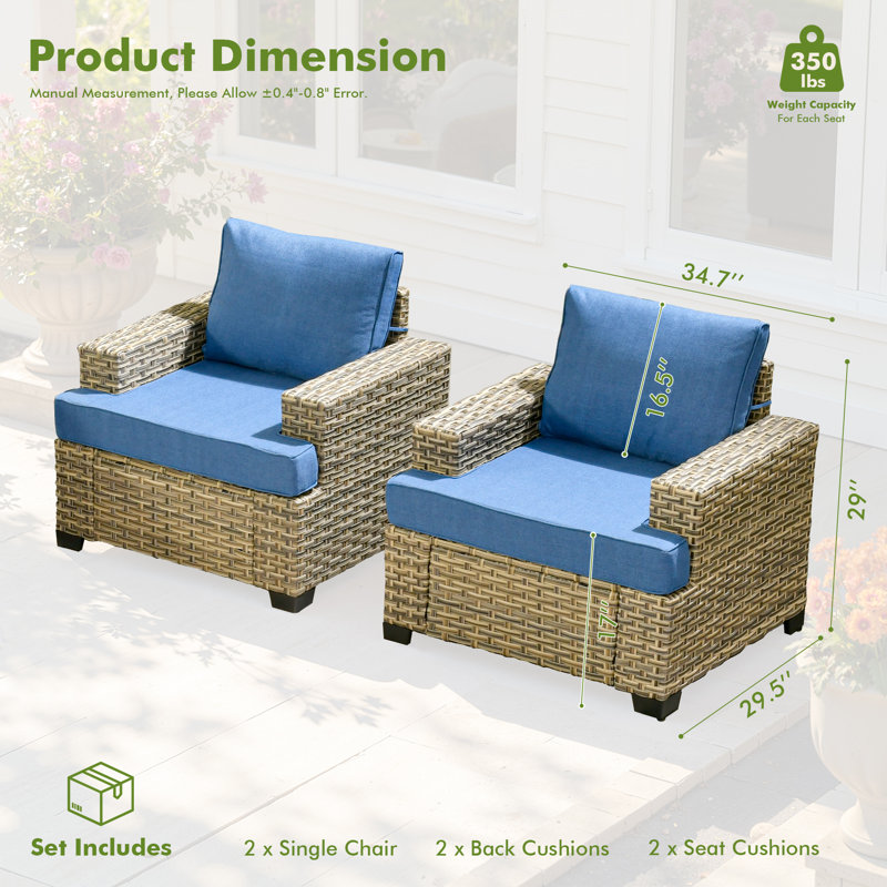 All-Weather Wicker Outdoor Lounge Chair With Cushions (Set Of 2), Sky Blue