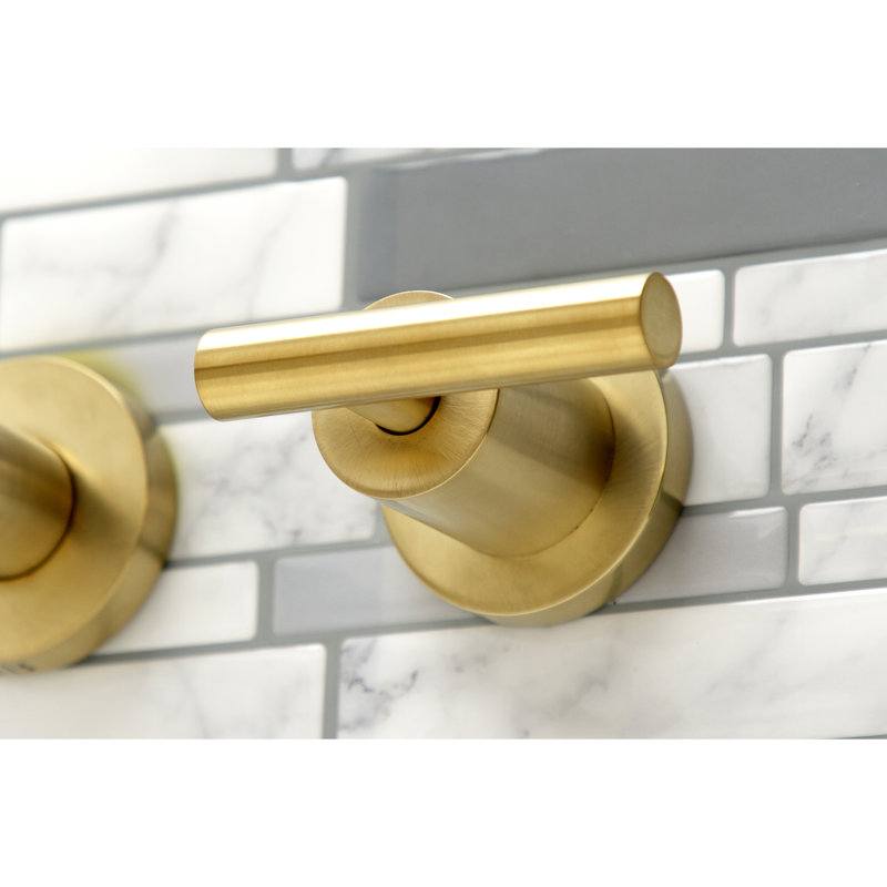 Kingston Brass Manhattan Two-Handle 3-Hole Wall Mount Roman Tub Faucet, Brushed Brass, Lever