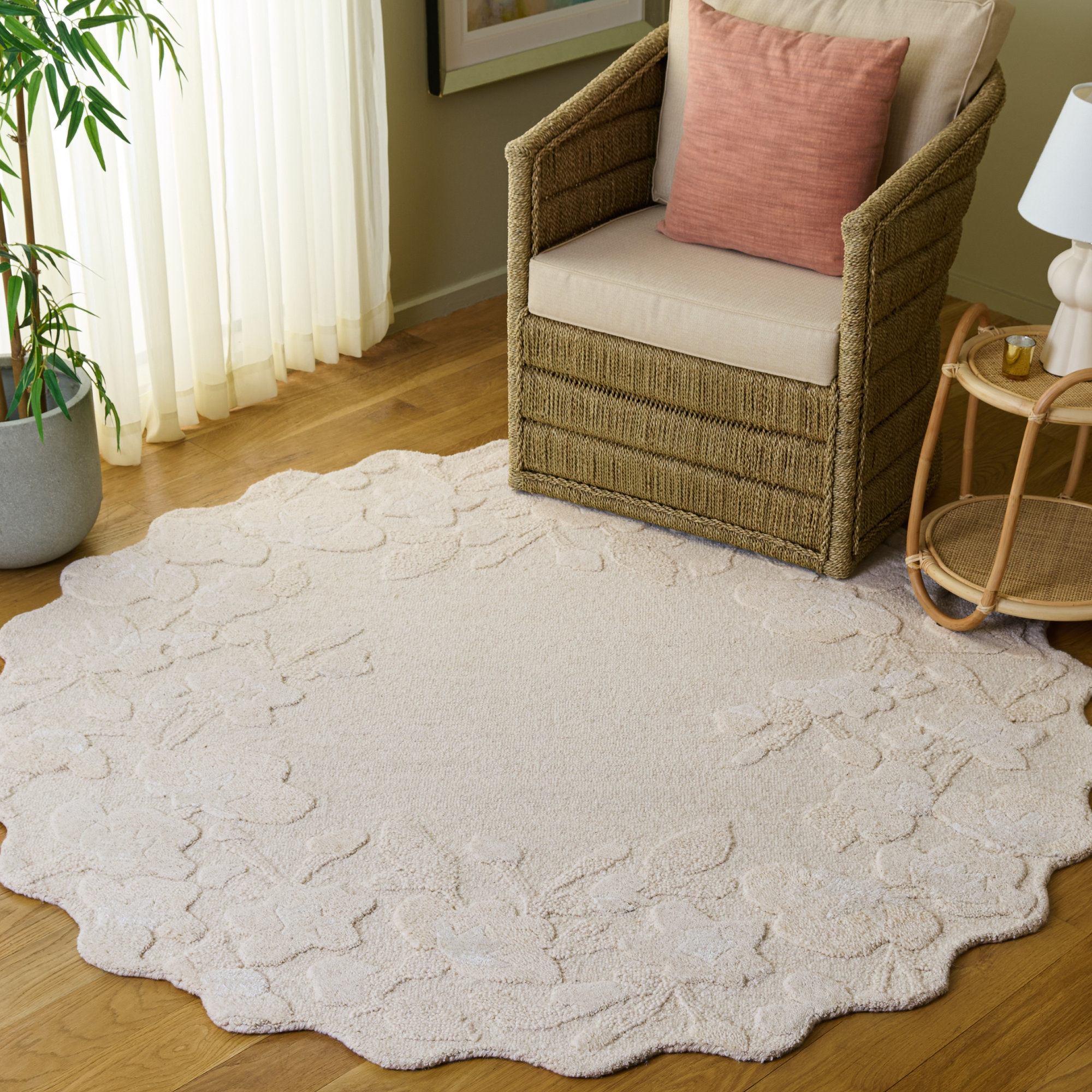 Jardin Hand Tufted Wool;Cotton Floral Indoor Rug, Round 6'