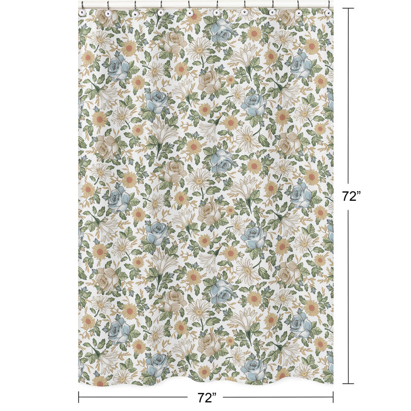 Vintage Floral Blue and Yellow Fabric Shower Curtain
