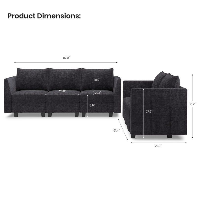 Ensemble de canapés modulaires 2 pièces Aurora, Noir