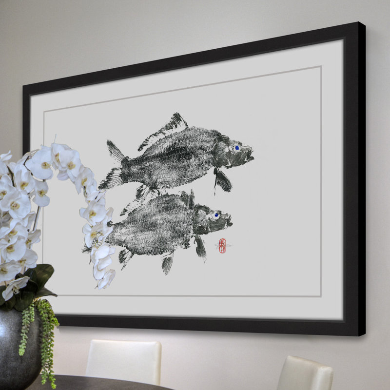 «Twin Carps», reproduction d'art encadrée, H 16 po x l 24 po x P 1,5 po