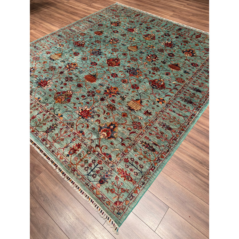 Tapis bleu sarcelle en laine et coton Original