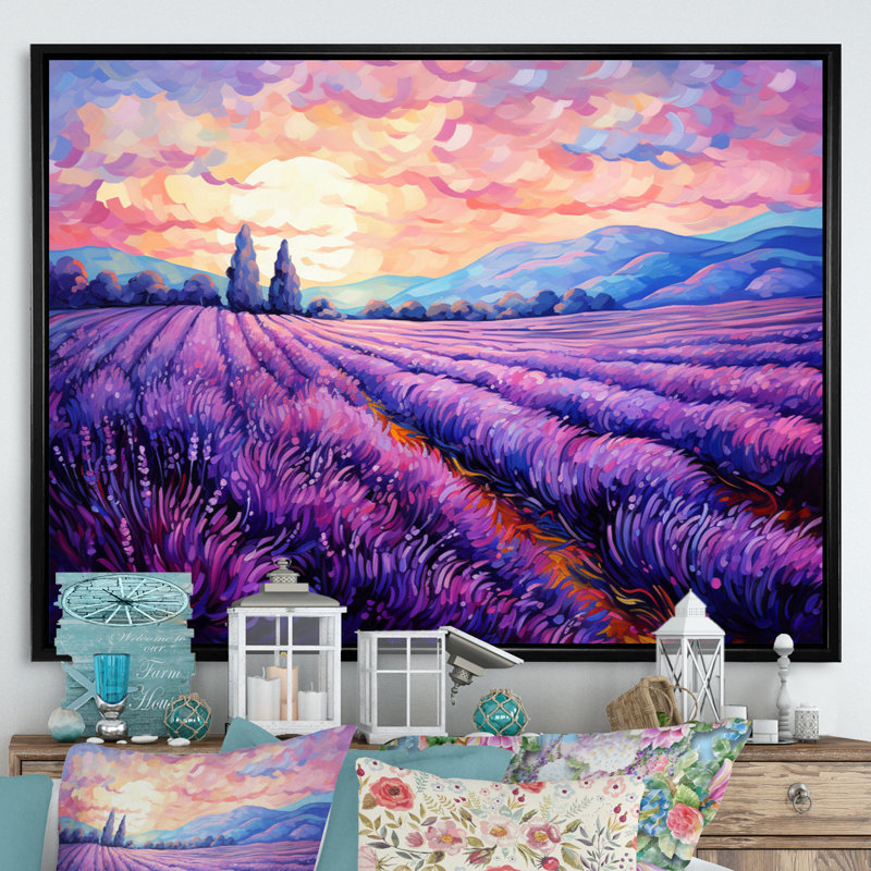Vangogh Lavender Fields II - Vangogh, art mural sur toile par Vincent Van Gogh, peinture, Cadre flottant noir