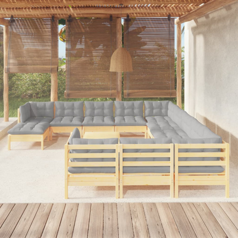 - Person Patio Conversation Set with Cushions, Gray, Natural