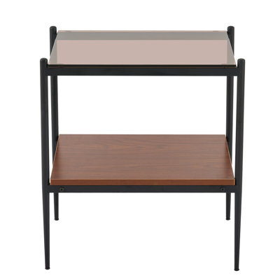 Set Of 2 Rectangle End Table, Tempered Glass Tabletop With MDF Layer, Modern Table For Living Room, Brown Glass