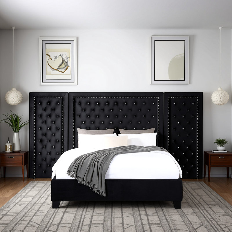 Lit plateforme tapissier Mayola, Grand, Noir