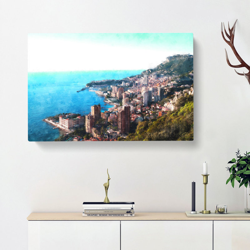Skyline Of Monte Carlo In Monaco Painting - Wrapped Canvas, 35cm H x 50cm W x 3cm D