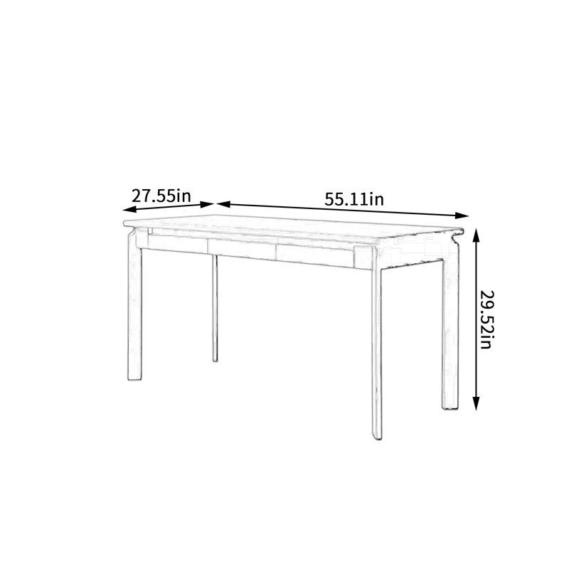 Simple Black Rectangular Storage 3-Drawers Desk, 29.52" H x 55.11" W x 27.55" D