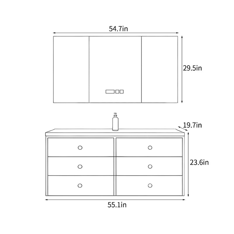 Armoire de salle de bain style français, H 23,6 po x l 55,1 po x P 19,7 po