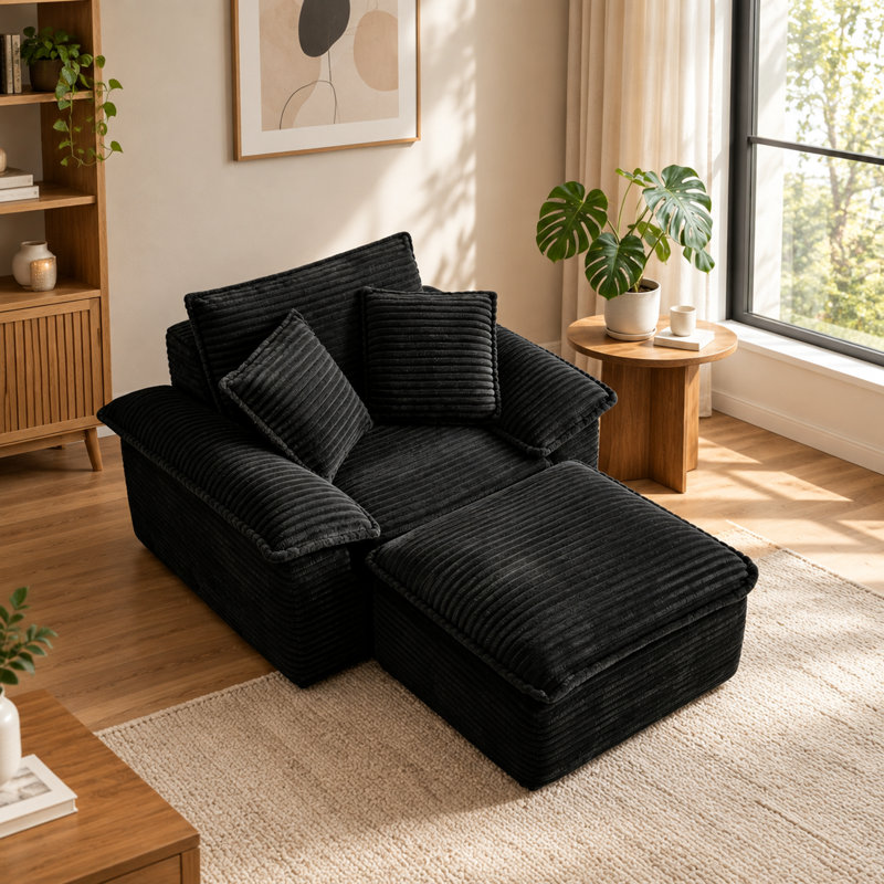Fauteuil surdimensionné de 47 pouces et demi avec siège profond et repose-pieds mobile à 2 couches, Gray