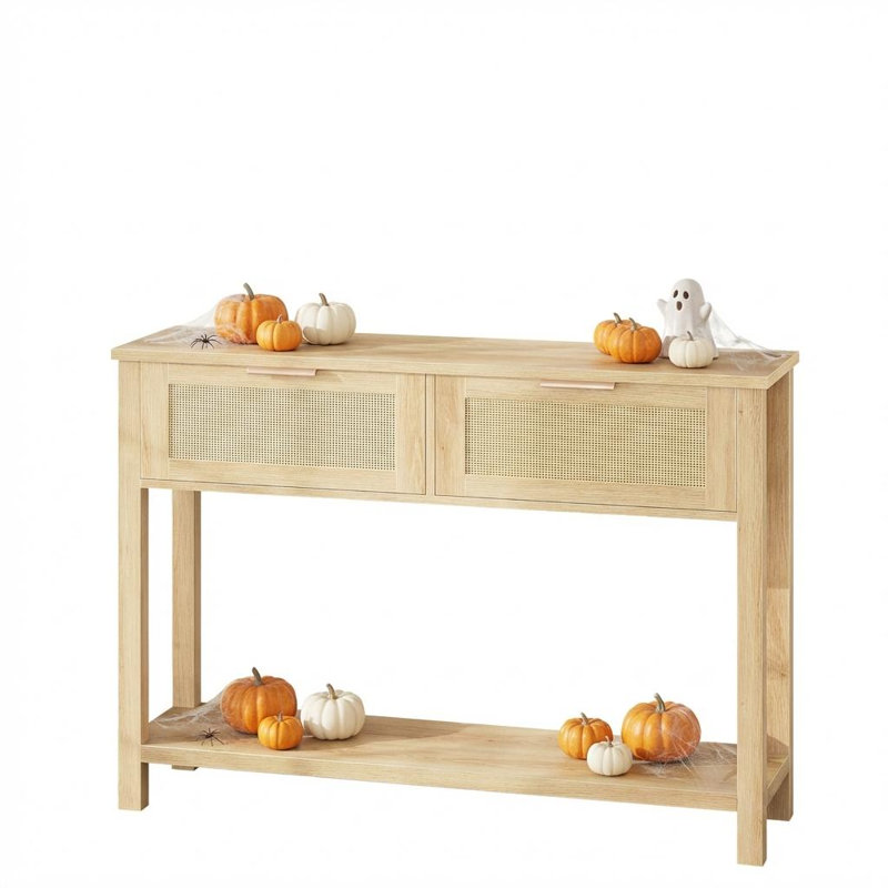 Entryway Table with 2 Drawers, Console Table for Entryway, Wood Sofa Table with Storage, Boho Console Table for Living Room, Hallway Foyer Table Home Furniture