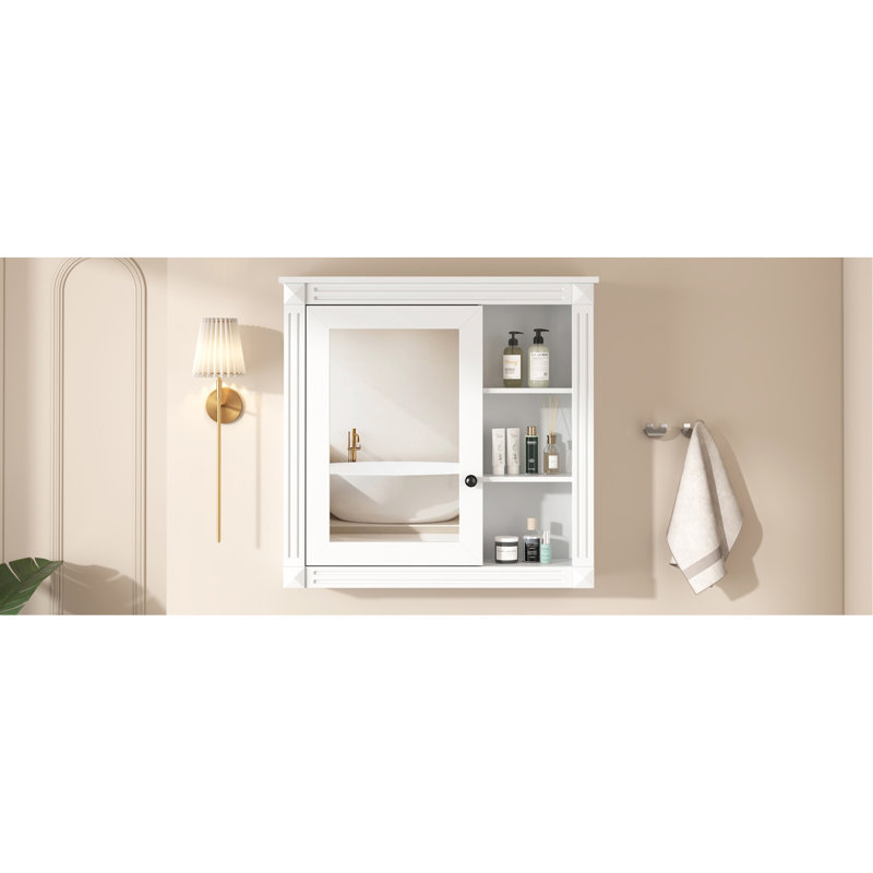 Armoire à pharmacie de salle de bain avec miroir, armoire à miroir murale avec organisateur de rangement, armoire de rangement blanche pour salle de bain