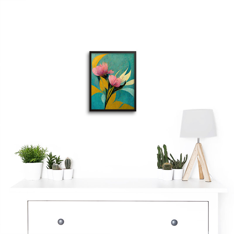 Abstract Teal Pink Mustard Flower - Single Picture Frame Print
