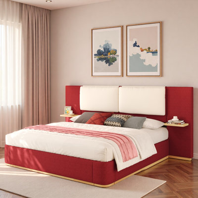 Lit plateforme tapissier avec tablettes