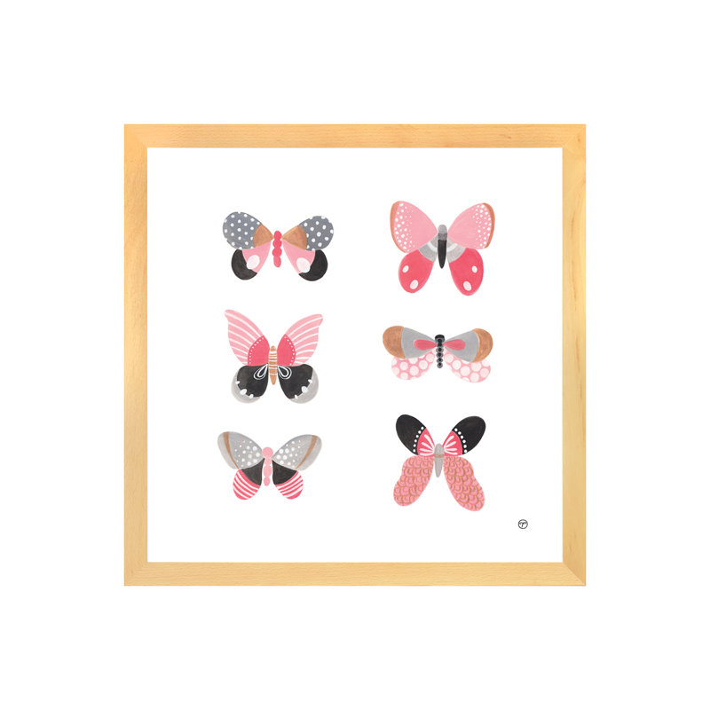 6 papillons art, H 24 po x l 24 po x P 1 po, Papier encadré naturel