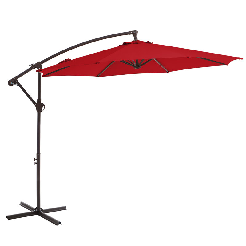 Parasol en porte-à-faux décalé en acier avec manivelle 120 po Haque, Rouge, H 98,4 po x l 120 po x P 120 po