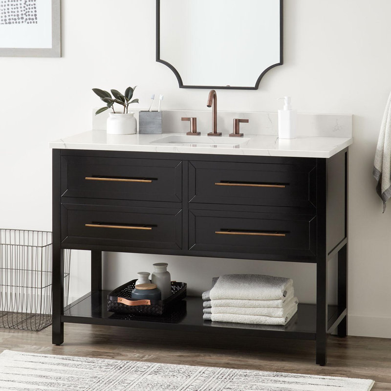 48" Robertson Single Bathroom Vanity Set with Rectangular Undermount Sink, Midnight Navy Blue, Single Hole
