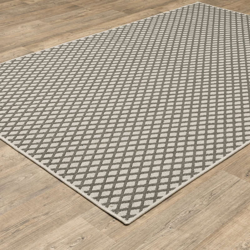 Tapis intérieur / extérieur géométrique beige / gris Sipriano, Rectangle 9 pi 10 po x 12 pi 10 po