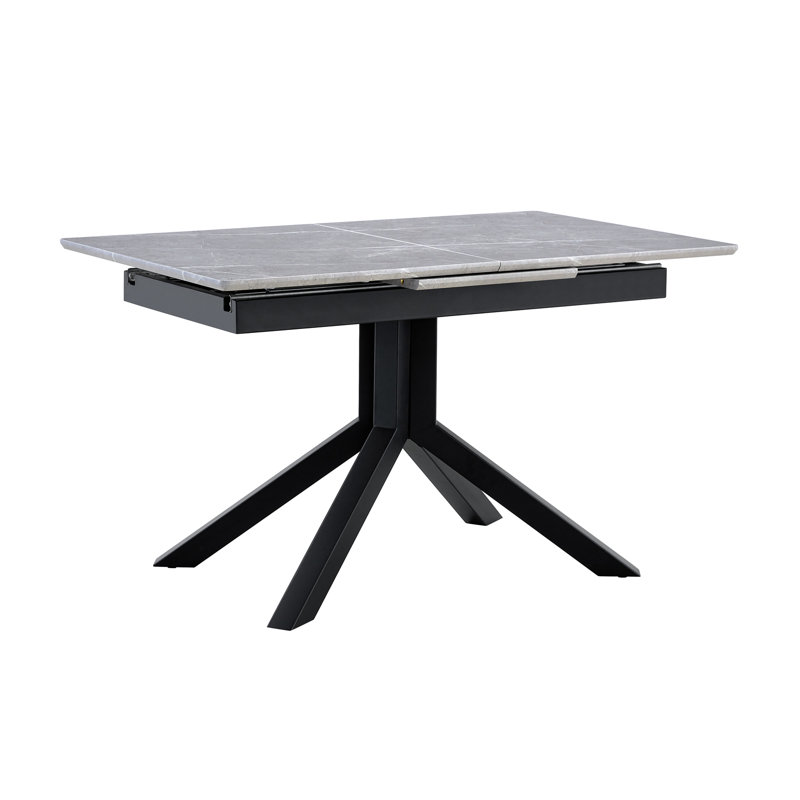 Table de salle à manger rectangulaire moderne avec plateau en panneau de fibres à densité moyenne peint gris clair et pieds en métal géométriques robustes, table de cuisine contemporaine pour la salle à manger, le bureau ou les petits espaces (marbre gris clair, 1 table)