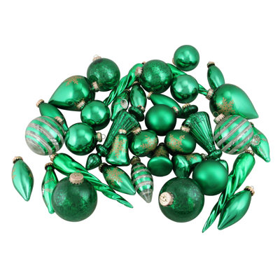 Ensemble de 36 décorations de Noël en verre vertes et dorées de 8 po (200 mm)