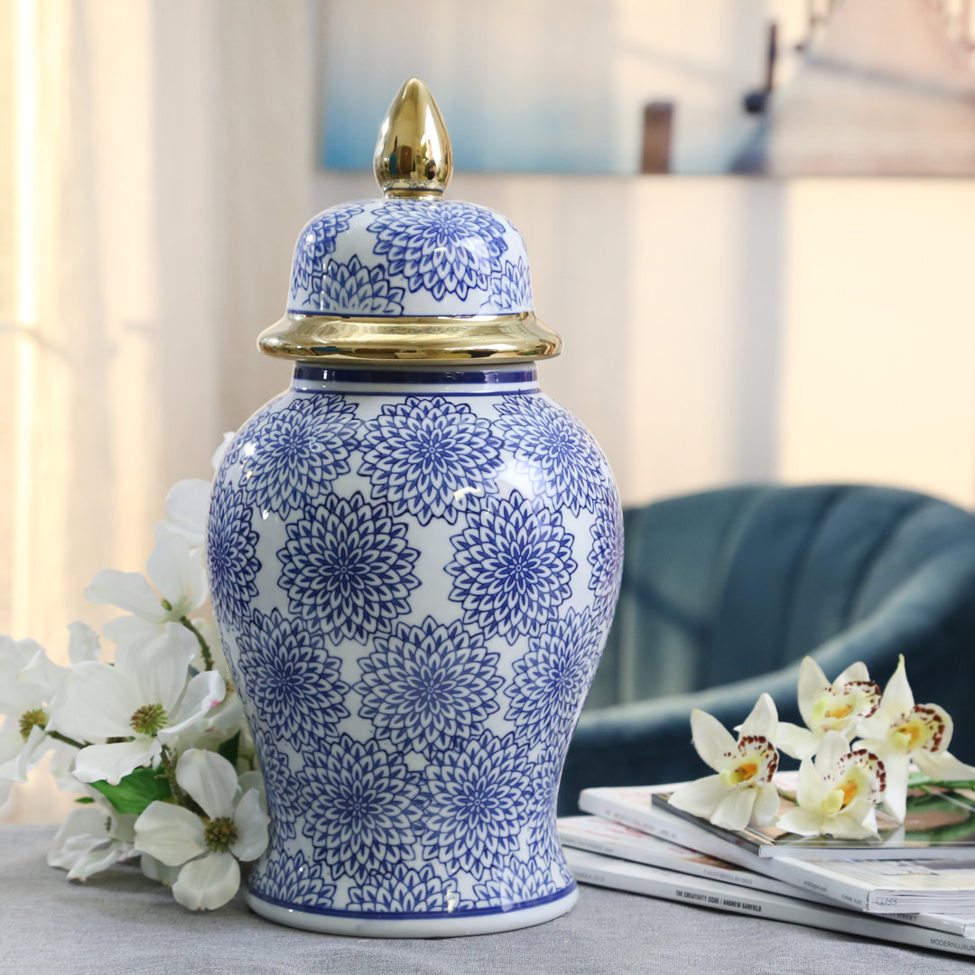 Gherghina Chinoiserie Stoneware Ceramic Decorative Lidded Jar Alcott Hill®