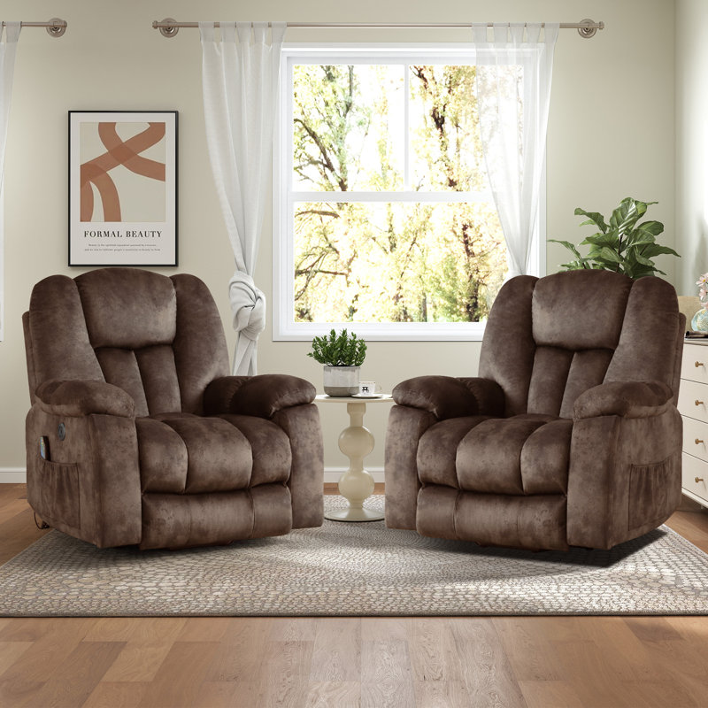 41'' Oversized Power Lift Chair - Heated Massage Electric Recliner with Super Soft Padding Set of 2, Mottled Brown Velvet