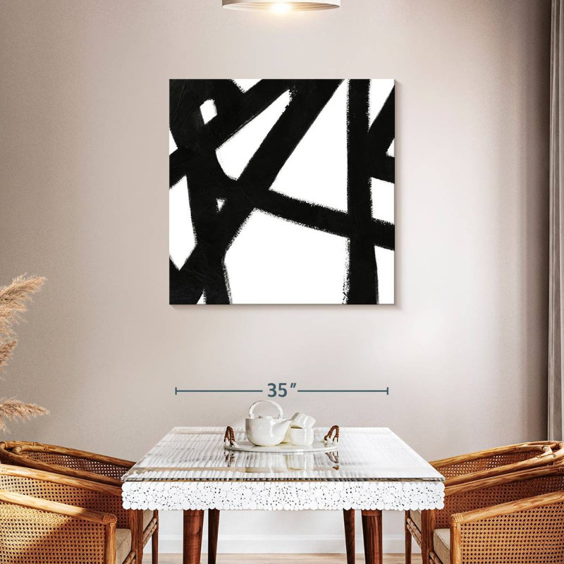 Encre noire stries IV sur toile, H 36 po x l 36 po x P 1,25 po