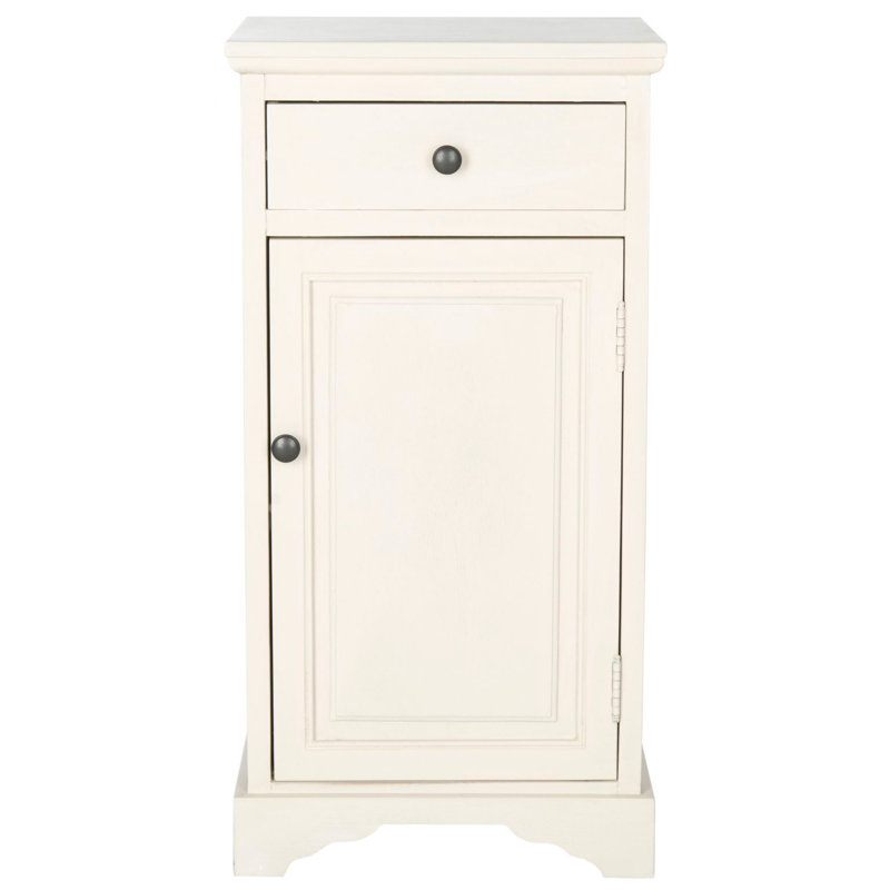 Modern Cansın Farmhouse Chic Pine Cabinet – Living Room Accent Table with Pull-Out Drawer & Shelves, White