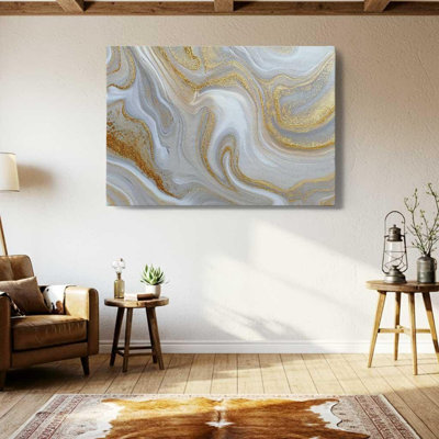 Marble Canvas, Abstract Fluid Wall Art - Luxury Modern Agate Print, Elegant Stone Decor for Glam Living Room