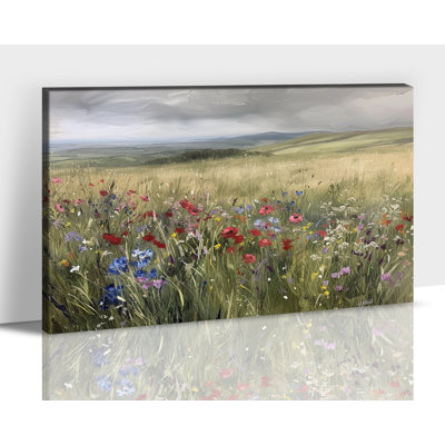 Art mural sur toile Wildflower pour le salon, impressions de peinture de paysage floral de ferme, image de décoration murale fleur botanique colorée, affiche pastel moderne 12 po x 16 po à 36 po x 48 po, 18 po x 24 po